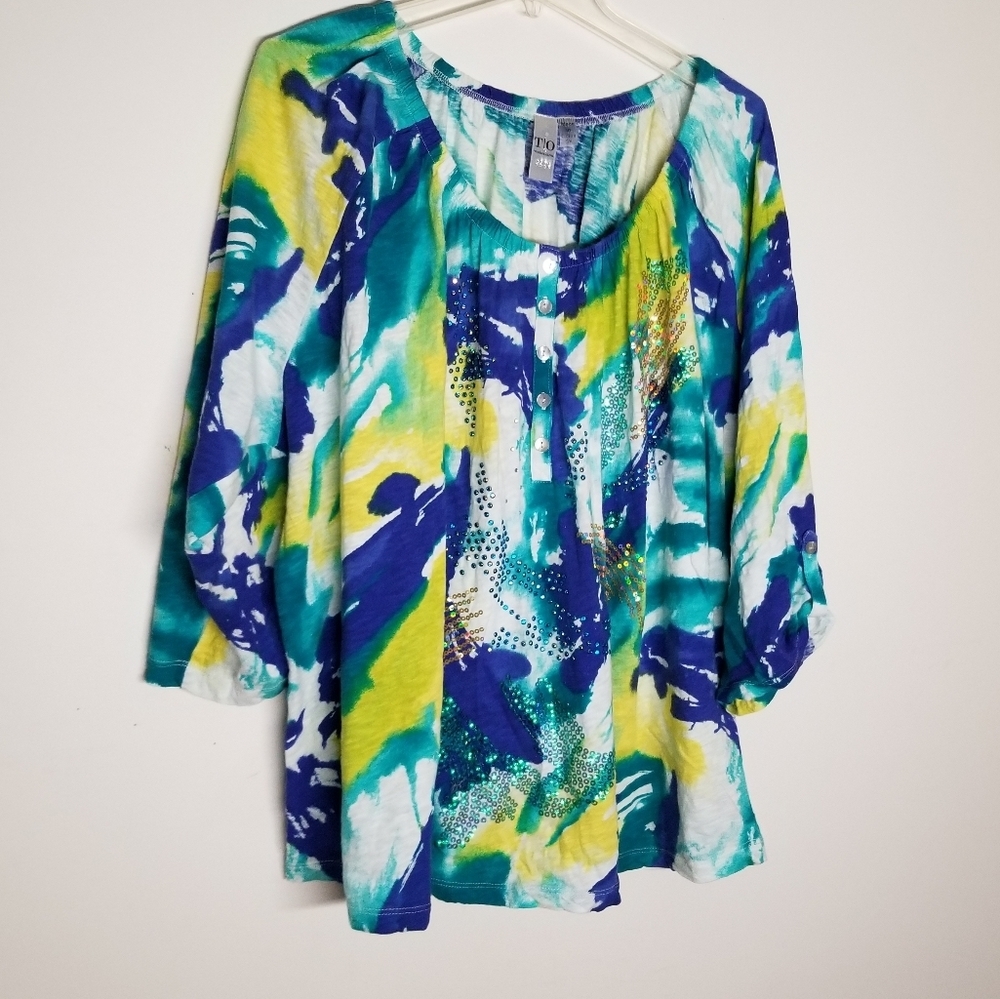 Thomas & Olivia Cotton Floral scoop neck top